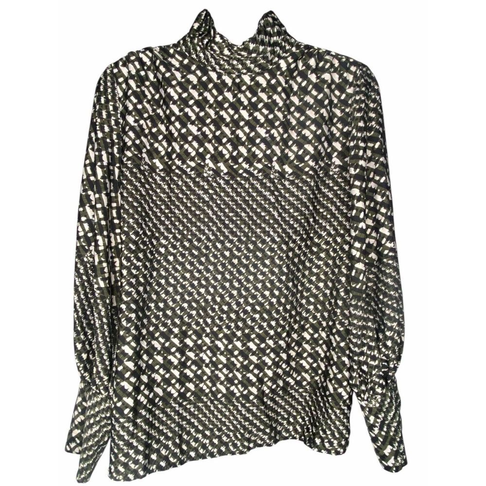 Women's Balloon Long Sleeve Blouse -Who What Wear size small old money green/blk